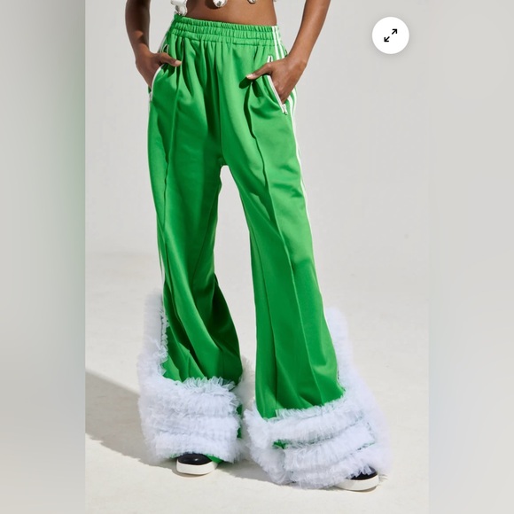 AKIRA Pants - AKIRA Bright Green Wide-Leg Fuzzy Hem Pants